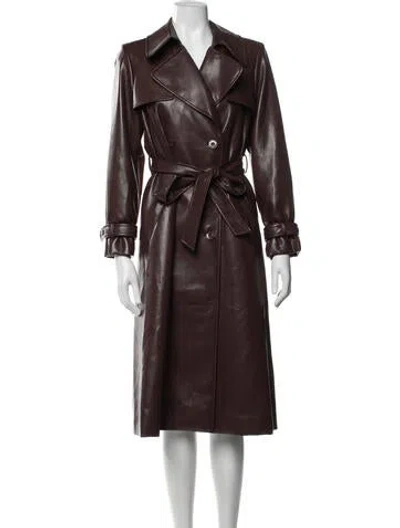 Pre-owned Alice And Olivia Faux Leather Trench Coat In Brown