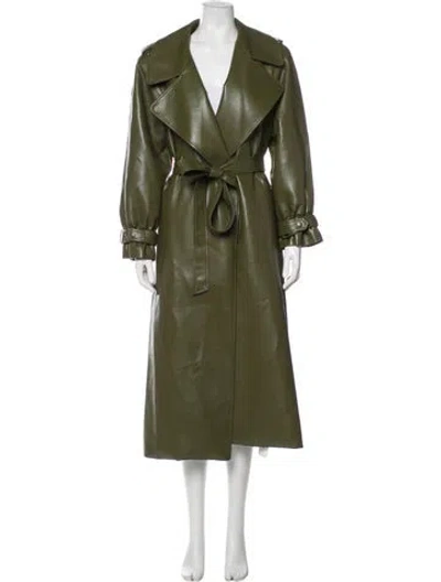 Pre-owned Alice And Olivia Faux Leather Trench Coat In Green