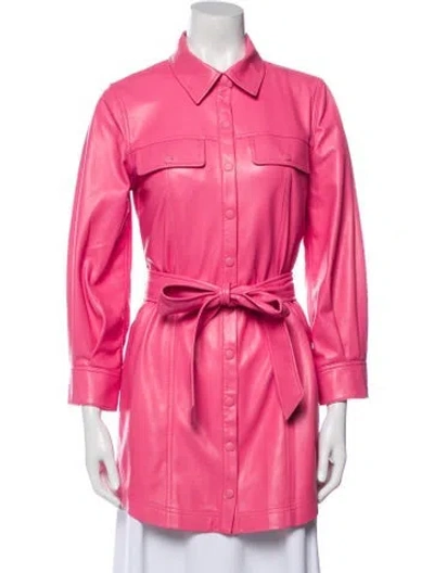 Pre-owned Alice And Olivia Faux Leather Trench Coat In Pink
