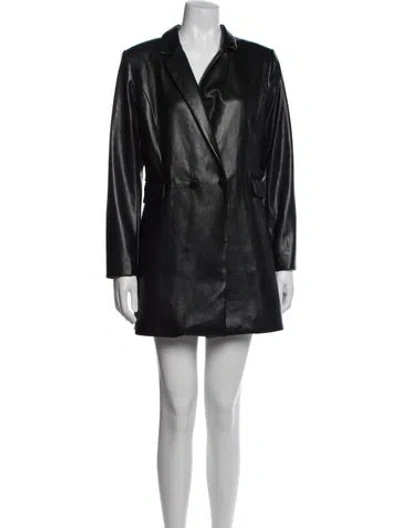 Pre-owned Alice And Olivia Faux Leather V-neck Jumpsuit In Black