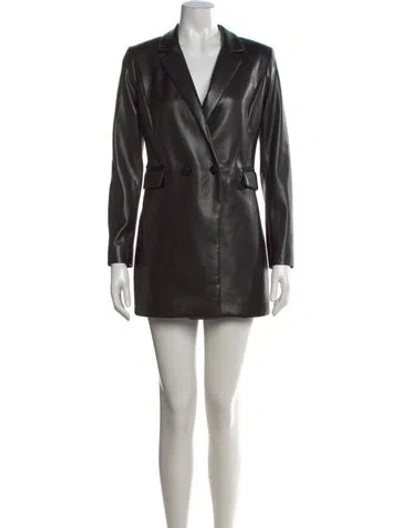 Pre-owned Alice And Olivia Faux Leather V-neck Jumpsuit W/ Tags In Black