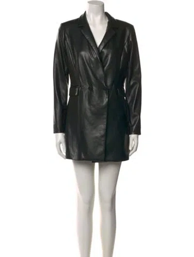 Pre-owned Alice And Olivia Faux Leather V-neck Romper In Black