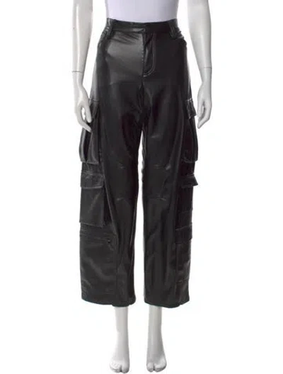 Pre-owned Alice And Olivia Faux Leather Wide Leg Pants In Black