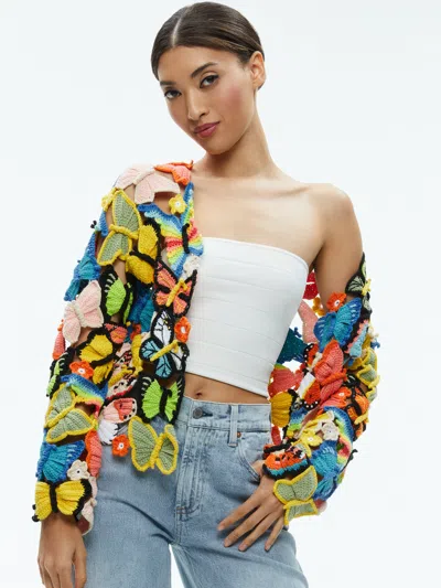 Alice And Olivia Fawn Butterfly Crochet Cardigan In Multi