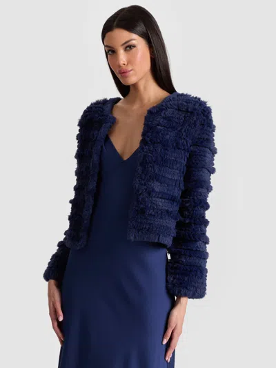 Alice And Olivia Fawn Faux Fur Jacket In Blue