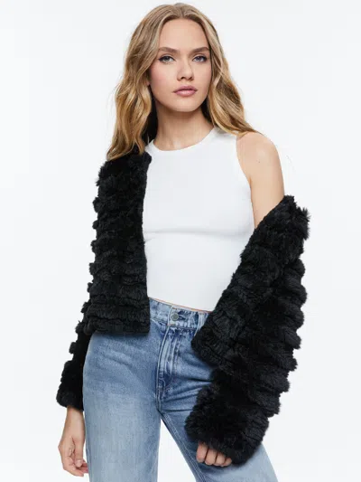 Alice And Olivia Fawn Faux Fur Textured Jacket In Black