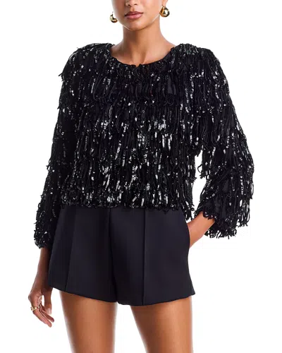 Alice And Olivia Fawn Fringe Sequin Jacket In Blue