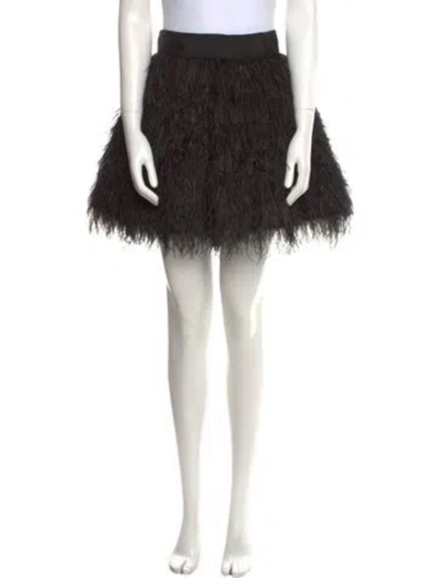 Pre-owned Alice And Olivia Feather Trim Mini Skirt In Black