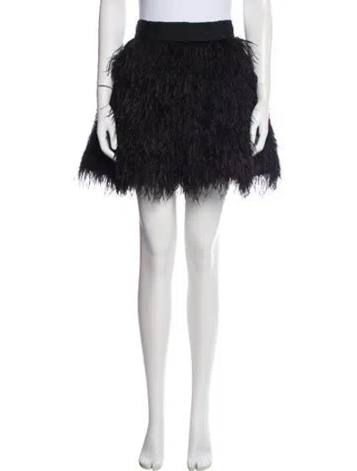 Pre-owned Alice And Olivia Feather Trim Mini Skirt In Black