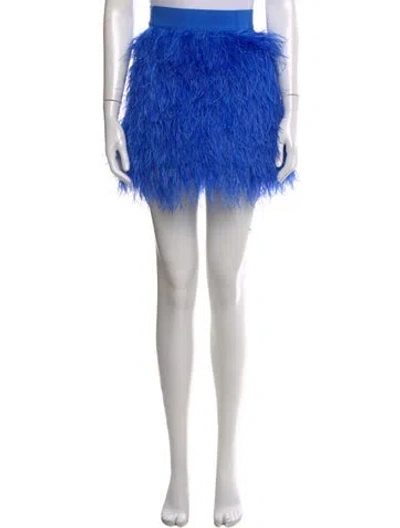 Pre-owned Alice And Olivia Feather Trim Mini Skirt In Blue