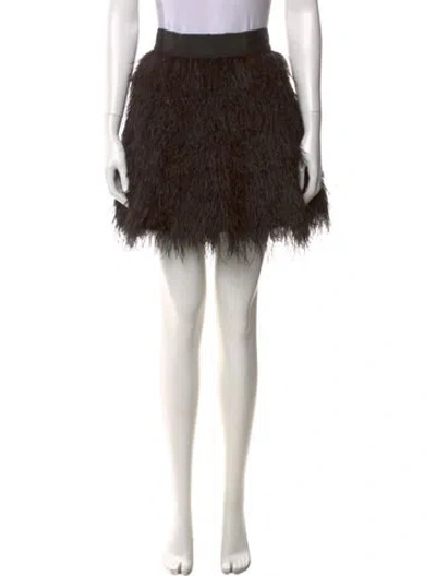 Pre-owned Alice And Olivia Feather Trim Mini Skirt W/ Tags In Black