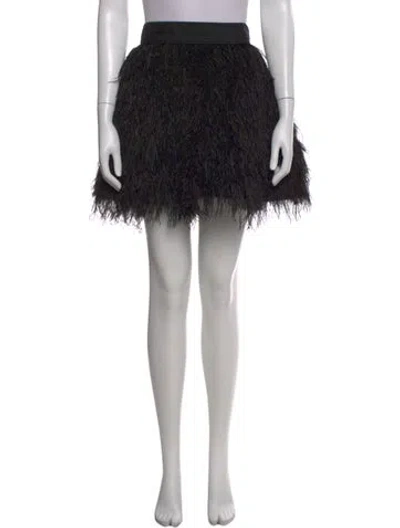 Pre-owned Alice And Olivia Feather Trim Mini Skirt W/ Tags In Black