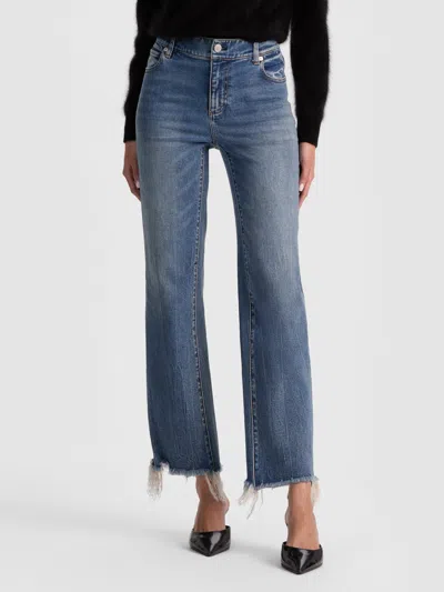 Alice And Olivia Ember Frayed Mid-rise Straight-leg Jeans In Blue