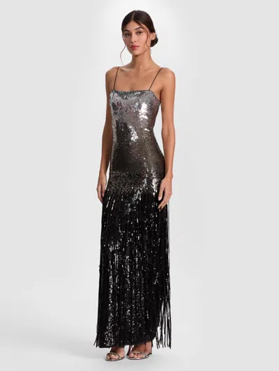 Alice And Olivia Fifi Embellished Gown In Silver