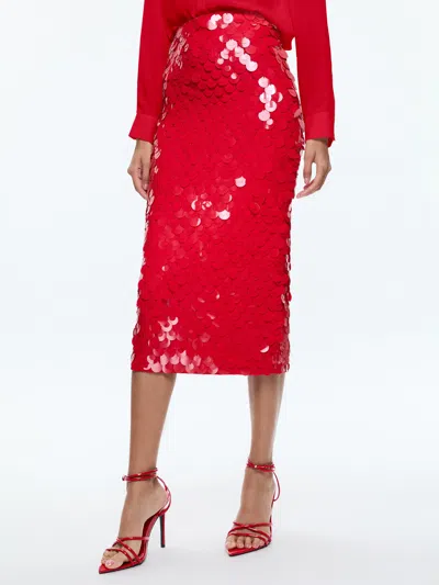Alice And Olivia Fifi Paillette Midi Skirt In Red