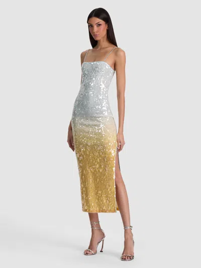 Alice And Olivia Delora Sequin Strapless Midi Dress Clear Skies In Blue