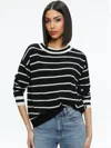 Alice And Olivia Fila Wool Blend Crewneck Sweater In Black/ecru