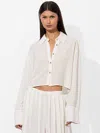 Alice And Olivia Finely Cropped Button Down In White