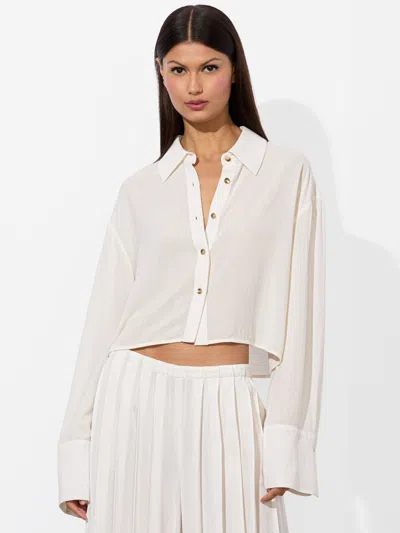 Alice And Olivia Finely Cropped Button Down In White