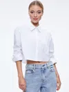 Alice And Olivia Finely Cropped Button Down In Off White
