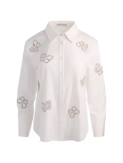 Alice And Olivia Finely Embellished Cutout Button-front Shirt In White