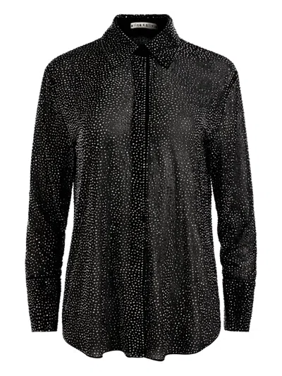 ALICE AND OLIVIA FINELY CRYSTALS-EMBELLISHED BUTTON-DOWN SHIRT