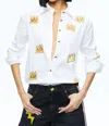 ALICE AND OLIVIA FINELY EMBELLISHED BUTTON DOWN TOP IN OFF WHITE