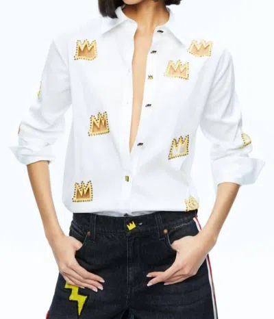 ALICE AND OLIVIA FINELY EMBELLISHED BUTTON DOWN TOP IN OFF WHITE