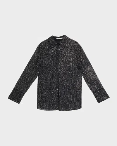 Alice And Olivia Finely Embellished Oversized Blouse In Black
