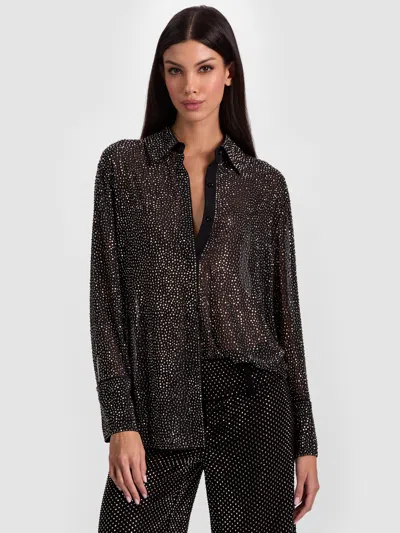 Alice And Olivia Finely Embellished Oversized Button Down In Black