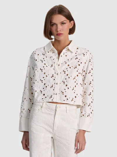 Alice And Olivia Finely Laser-cut Denim Button Down In White