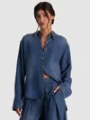 Alice And Olivia Finely Oversized Denim Button Down In Blue