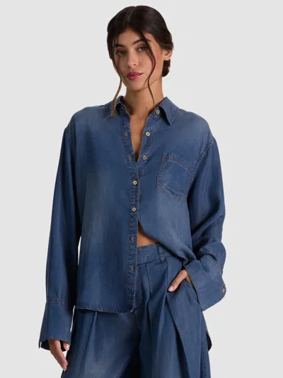 Alice And Olivia Finely Oversized Denim Button Down In Blue