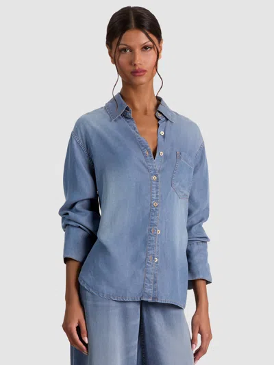 Alice And Olivia Finely Oversized Denim Button Down In Blue