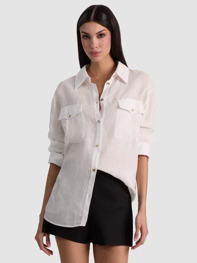 Alice And Olivia Finely Oversized Linen Button Down In Neutral