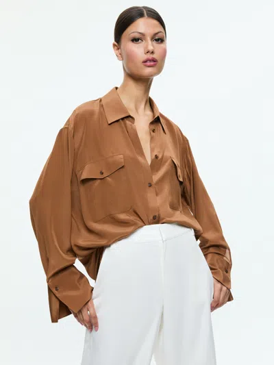 Alice And Olivia Finely Oversized Utility Shirt In Brown