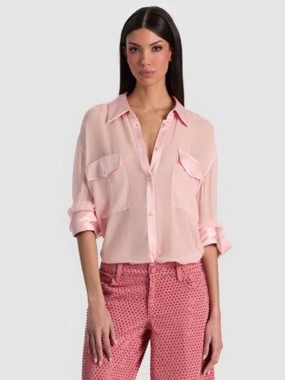 Alice And Olivia Finely Oversized Utility Shirt In Pink