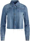 Alice And Olivia Willa Cropped Button Down With Western Detail In Blue