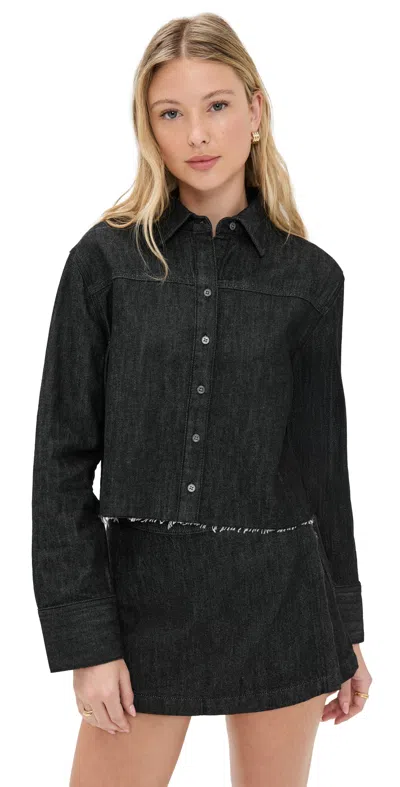Alice And Olivia Finely Short Raw Hem Button Down Maya Charcoal Black