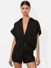 Alice And Olivia Finely Short Sleeve Button Down In Black