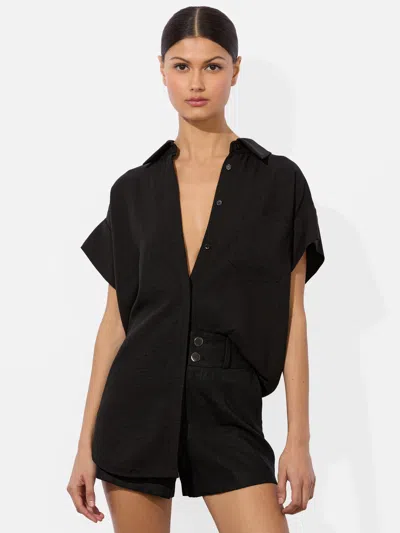 Alice And Olivia Finely Short Sleeve Button Down In Black