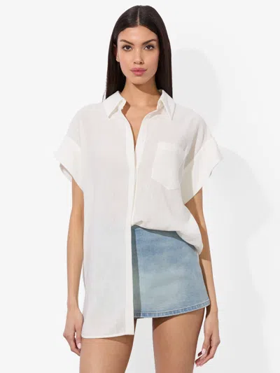 Alice And Olivia Finely Short Sleeve Button Down In White