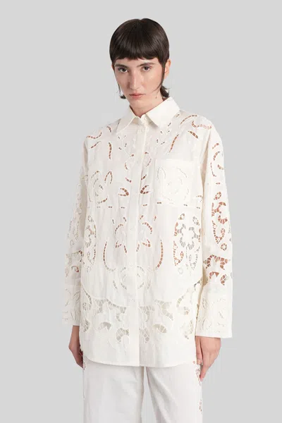 ALICE AND OLIVIA FINLEY SHIRT IN WHITE COTTON