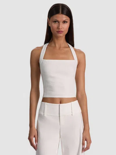 Alice And Olivia Fiona Halter Cropped Top In White