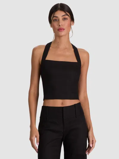 Alice And Olivia Fiona Linen Halter Top In Black