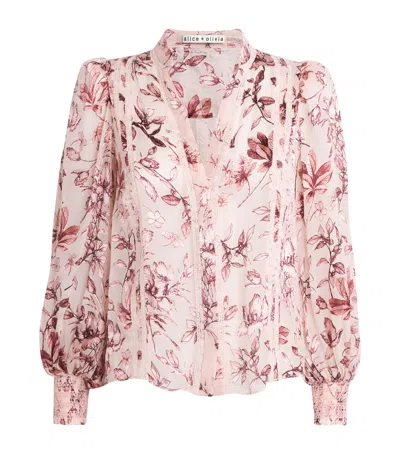 Alice And Olivia Floral Arlette Blouse In Pink