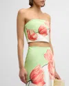 Alice And Olivia Womens Smocked Back Flora Printed Cropped In Dream Life Sharp Green