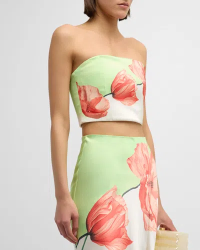 Alice And Olivia Women's Floral Satin Strapless Crop Top In Dream Life Sharp Green