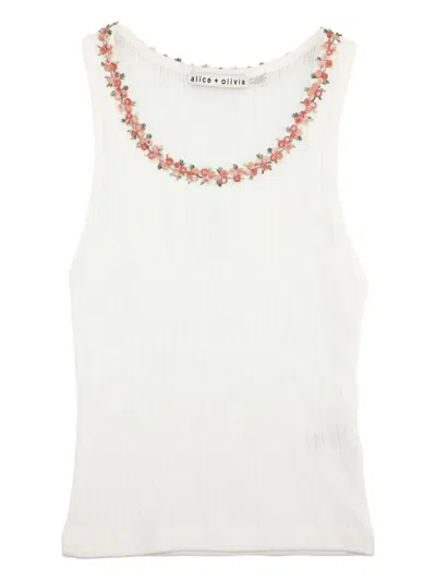 Alice And Olivia Floral-embroidered Tank Top In White