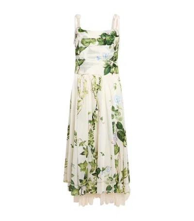 Alice And Olivia Floral Haven Midi Dress In White